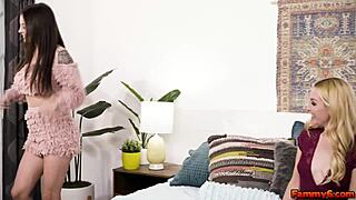 Stepmom Aaliyah Love guides stepdaughter Maddy May in fingering and face sitting before college