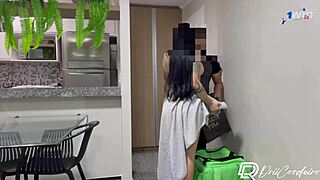 delivery guy fucks hot brunette during delivery.