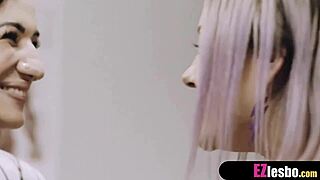 During their anniversary, cute teen 18+ lesbians celebrate with oral and ass play.