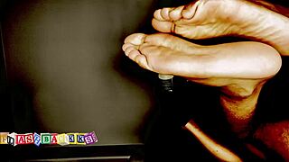 Getting a wet and oily foot massage feels so good.