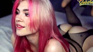 This adorable ahegao babe casually sucks a dildo in sexy lingerie