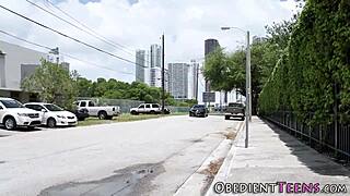 skinny bound teen 18+ gets fucked rough with bdsm cumshot and blowjob