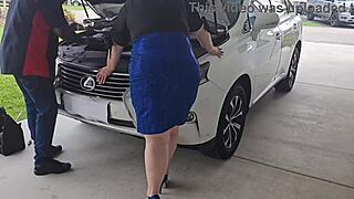 Big ass cheating wife seduces mechanic and gives him blowjob as payment for repair!