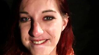 Naughty Hottie Receives Cumshot and Eats Cum in Blowbang