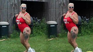 delta dawn practices nude dancing outdoors at the camping site in 3d