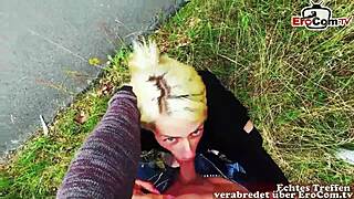 this tattooed german blonde is fucking publicly in the park during their sex meetup