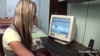 Young boy fucks sexy blonde teen and cums in mouth