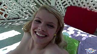 does teen lesbian lick pussy after fingering shaved hairless babe?