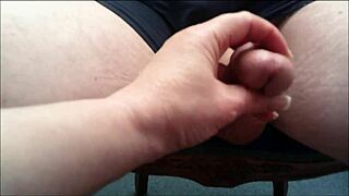 mature milf gets double cum on chair after fucking