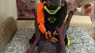 Spiderman and biker in a story