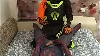 Spiderman and biker in a story