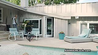 Neonatal confrontation in swimming pool with a stunning Asian bikini sex symbol and a BBC