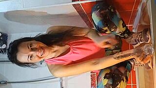 Feeling Intense Pleasure In Gym Shower Dildo Masturbation