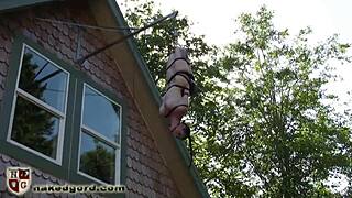 This BDSM slavegirl is tied with straps and a ballgag