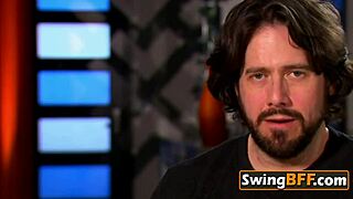 Hot swinger babes get completely drenched in sticky cum.