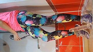 Feeling Intense Pleasure In Gym Shower Dildo Masturbation