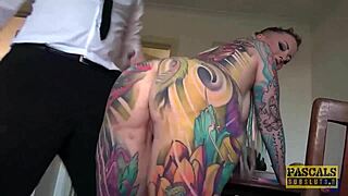 rough dom slams fully tattooed subslut's mouth