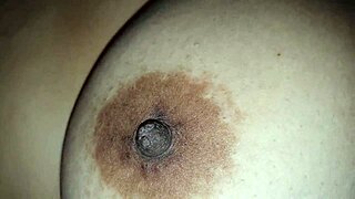 Squeezing My Step's Big Nipples While She Moans in BBW Tit Play Session