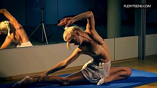 amateur cutie dancing in a white dress at workout.