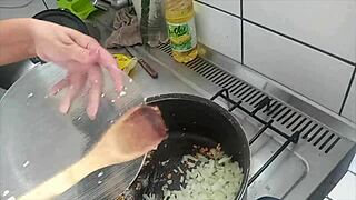 Sarah Rosa Cooks Sexy Banana Farofa in Lingerie