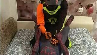 Spiderman and biker in a story