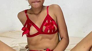 Watch this bisexual slut getting naked and pleasuring herself with a dildo