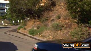 Hot swinger babes get completely drenched in sticky cum.