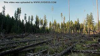 Hey, watch this naked girl touching herself in the forest, so hot!