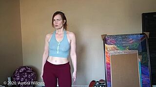 Redhead's Barefoot Yoga Reveals Hairless Pussy Lips