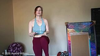 Redhead's Barefoot Yoga Reveals Hairless Pussy Lips