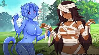 Quest failed? Get a handjob from the girls in this hentai orgy