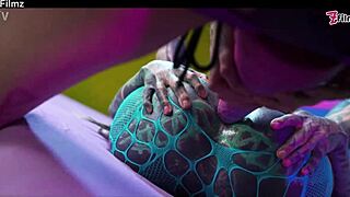 Tattooed alien girls went wild with anal squirt using big strap-ons and toys