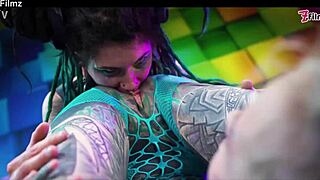 Tattooed alien girls went wild with anal squirt using big strap-ons and toys