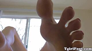 Redhead Tranny Footworshipping and Masturbating