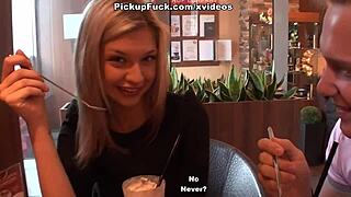 Blonde in Stockings FUCKED Hard in Public Toilet