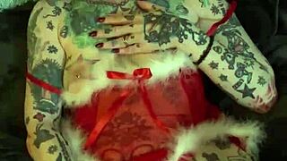 Milf celebrates Christmas with solo fingering orgasm at home