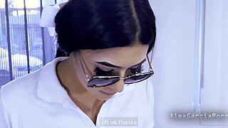 A latina teen exposing her body and covered only in a tight shirt and strip skirt seduces her stepfather
