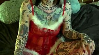 Milf celebrates Christmas with solo fingering orgasm at home