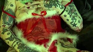 Milf celebrates Christmas with solo fingering orgasm at home