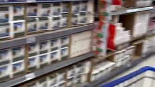 blonde shows pussy in market, fucks manager in stockroom