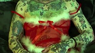 Milf celebrates Christmas with solo fingering orgasm at home