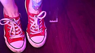 babyjas slut in sneakers gives wild footjob to me