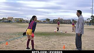 Soccer Cuties Suck Off Older Coach in Wild Interracial Group Action