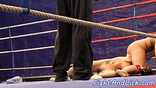 Watch these naked lesbians wrestling in the boxing ring, it's so intense! 💪👊