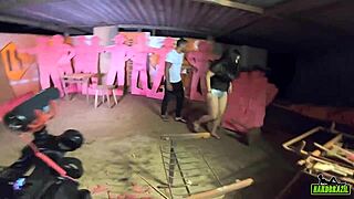 Gabriela Ramos fucks big cocks behind the cameras in carpentry.