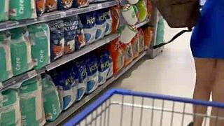 blonde shows pussy in market, fucks manager in stockroom