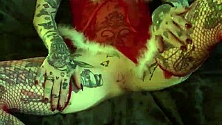 Milf celebrates Christmas with solo fingering orgasm at home