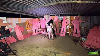 Gabriela Ramos fucks big cocks behind the cameras in carpentry.