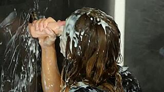 Gloryhole Eurobabe Drenched in Hot Sticky Jizz
