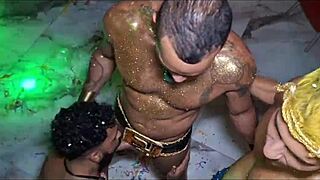 Gay threesome with amateur blonde and cock-hungry carnival fun